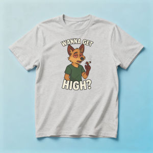 WANNA GET HIGH Summer Men Cotton Crew Neck T-Shirts Laid Back Cartoon Fox Graphic Funny Statement Theme Outdoor Versatile Tops
