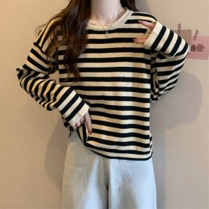 SUMMERTOP | BJ1685 Atasan Lengan Panjang Fashion Wanita Motif Belang Baju Rajut Korea Top Salur