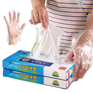 200Pcs Convinient Disposable Plastic Gloves / Thick Transparent PE Gloves for Home Kitchen and Catering/LocalStock