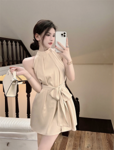 gaun tanpa lengan Gaun modis gaya Korea Rok kemeja leher halter kasual