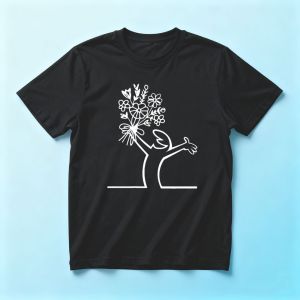 Minimalist Line Art Bouquet Figure Graphic Tee Short Sleeve Tops Sketch Regular Fit Daily Romantic Art Lover Gift For Men