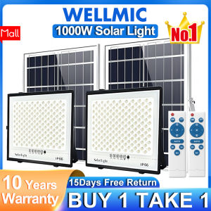 WELLMIC 10 Years Warranty Solar Light 1000W LED Outdoor Solar Flood Light IP67 Waterproof Street Lamp With Remote Control