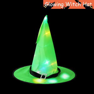 Glowing Halloween Witch Hat Light Up Witches Caps for Women Kids Cosplay Costume Fancy Dress Party Hanging Decoration Decor Props Polyester Taffeta Material Luminous