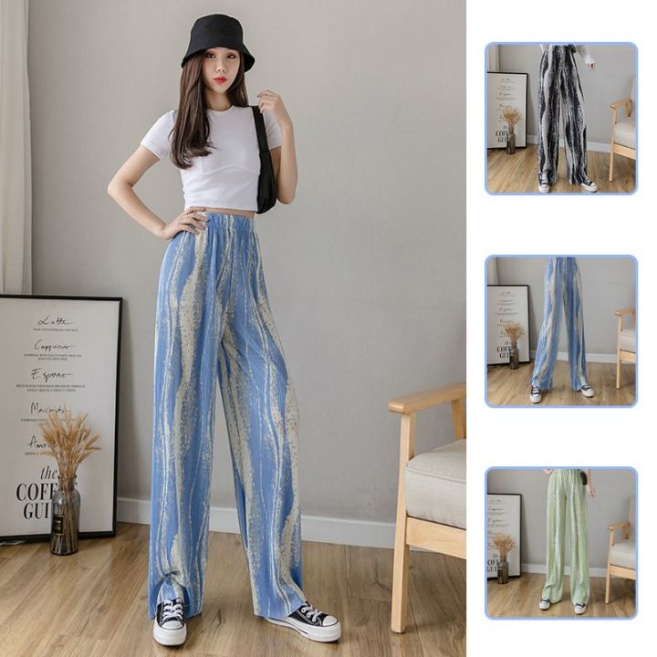 Women's Tie Dye Pleated Palazzo Wide Leg Causal Pants