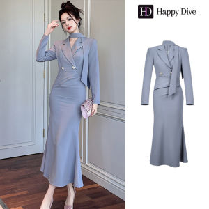 Happy Diva เดรสผู้หญิง เดรสสีเทา เดรสหางปลา เดรสสูท เดรสทำงาน เดรสไฮโซ เดรสวินเทจ เดรสออกงาน เดรสปาร์ตี้ ชุดราตรี 61125