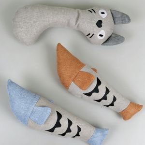 OUTOPEN Bite Resistant Simulation Fish Cat Toy Stuffed Soft Pet Squeaky Toy Cute with Bell Teasing Stick Fish Pet Supplies