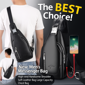 High End Waterproof Messenger Bag Waterproof Large Capacity Soft Leather Chest Bag Handsome Shoulder Bag