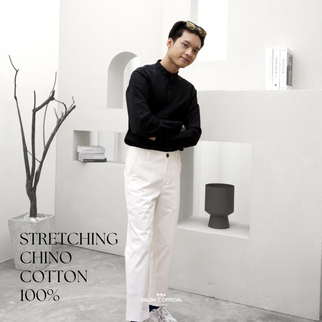 RALPH T OFFICIAL กางเกงขาเต่อ 5 ส่วน ชิโน่ยืดนุ่ม ทรงเกาหลี KOREAN ANKLE PANTS กางเกงขายาว ผู้ชาย สแล็ค สีขาว สีกรม สีเบจ สีดำ