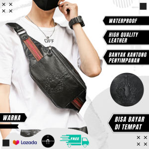 Tas selempang pria kulit import anti air / waistbag pria kulit waterproof AA2