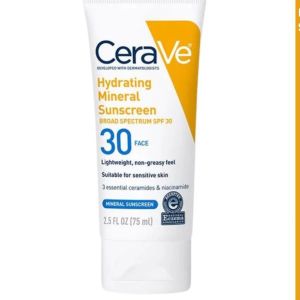 CeraVe Hydrating Mineral Sunscreen SPF 50 75ml - Gentle Daily Sun Protection for Sensitive & Eczema-Prone Skin