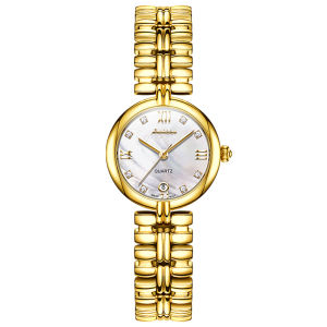JSDUN 8987 Fashion Quartz Women Watch Gift Round-dial Stainless Steel Watchband Wristwatch Calendar