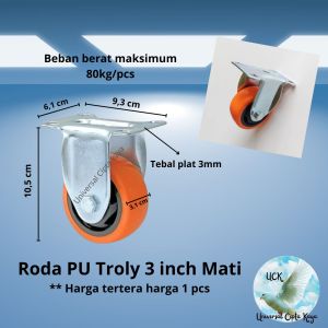 Roda Pu 3 inch Troly troli Mati Caster kastor double bearing 3"