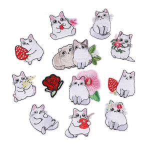 12 Pcs Cartoon Animal Embroidered Patches White Cats Sewing Patches Iron On Patches Applique Patches Sew On Patches