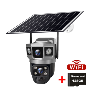Dual Lens 3 Screens WIFI Solar Camera 12MP 10X Zoom CCTV Outdoor Auto Tracking Humanoid Detection PTZ IP66 Cam
