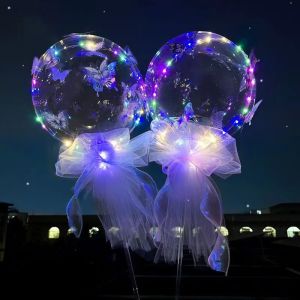 Transparent Butterfly Luminous Balloon LED Atmosphere Light Creative Wave Balloon String Light Wedding Christmas Decoration Valentines Day Gift Christmas Light Toy