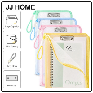 【JJ HOME】 A4 Clear Zipper File Bag Large Capacity Document Pouch with Wrist Strap for Notes Worksheets Books Stationery