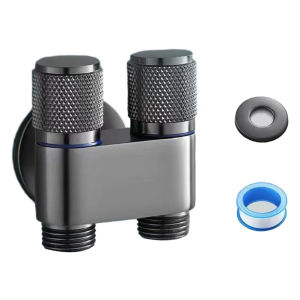 (Local Seller)KEBETEME Aluminum Alloy Double Head Water Tap 2 Way One-in Two-out Angle Valve Bathroom Toilet Washing Machine Faucet