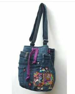 tas selempang serut model celana jeans motif payet gajah