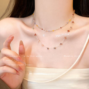 Dopamine-colored double-layered crystal necklace for women light luxury niche exquisite collarbone chain versatile and stylish accessory