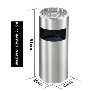 Outdoor Garbage Bin Stainless Steel Hotel Trash Can with Heightened Ashtray Lobby Vertical Belt