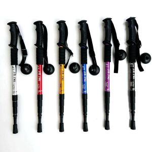 Shock-absorbing high-strength trekking pole ultra-light aluminum alloy Four-section curved handle Straight handle telescopic cane in stock