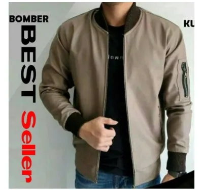 Jaket bomber pria semi kulit polos distro Bandung pilot murah terbaru