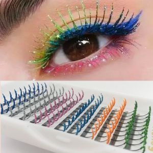 XUNXUAN Mix 4/6/12Color Stage Makeup Colorful Women Grafting Makeup Tools Eyelash Extension Segmented Eyelashes Party Fake Color Lashes Cosplay Eyelash Glitter Colored Eyelashes Individual Cluster Eyelashes