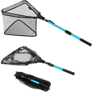 SANLIKE Fishing Net Blue Aluminum Tube Fishing Net Fish Landing Nets Collapsible Telescopic Sturdy Pole Handle for Saltwater Freshwater Extending to 0.95M/1.8M/2.2M