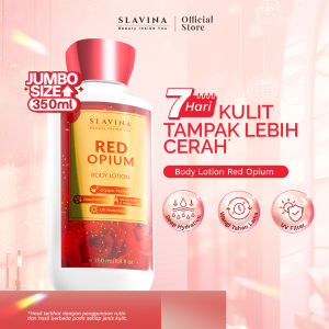 SLAVINA Body Lotion Red Opium by Nagita Slavina 350ML – Handbody Whitening & Body Serum Pemutih Badan Tone Up Moisturizer Wangi Parfum Mewah Rose Fruity Niacinamide Glutathione Melembapkan Kulit Cerah Lembut Copper Peptide