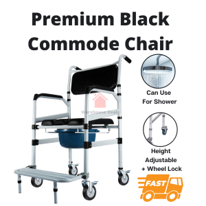 Premium Quality Black Commode Chair | Aluminum Commode Chair Shower Chair