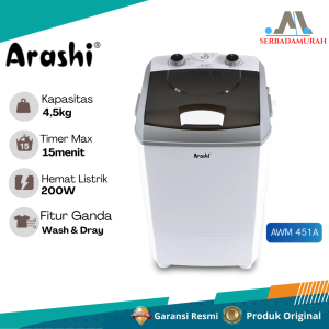 SERBAADAMURAH - Mesin Cuci 2 Tabung Minimalis ARASHI AWM 602B - 6 KG Low Watt / Mesin Cuci Minimalis / Mesin Cuci Murah Berkualitas GARANSI RESMI