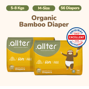 allter Organic Bamboo Diapers - Medium (5–8kg) | 56 Count | Rash-Free Ultra Soft Quick Absorb Taped Style (34 Pcs X 2)