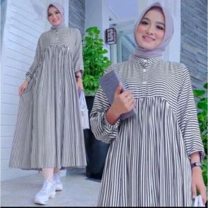 dress midi / salur midi / midi dress strip / dress motif garis garis