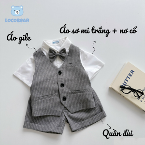 BE201 Bộ gile cộc tay quần đùi công tử LOCOBEAR quần áo đi chơi tiệc cho bé trai lịch lãm