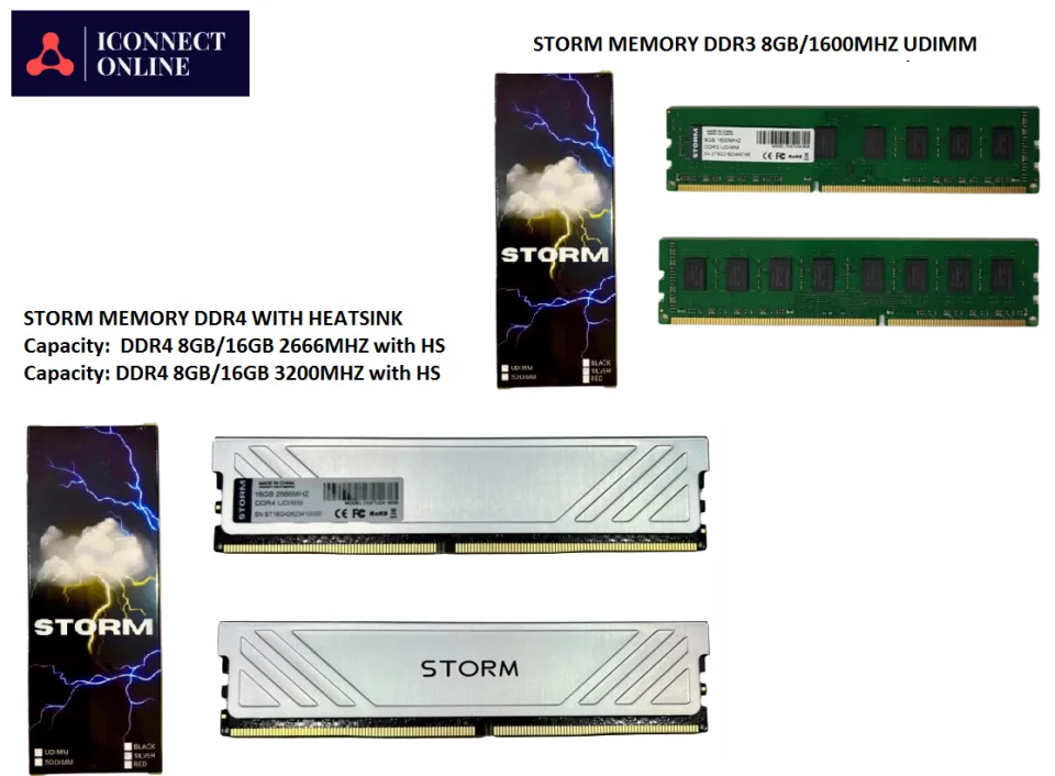 STORM DESKTOP MEMORY DDR3 8GB/1600MHZ /DDR4 8GB 2666MHZ AND 3200MHZ /16GB  2666MHZ AND 3200MHZ UDIMM
