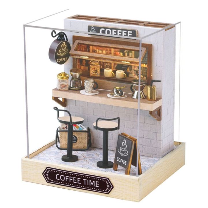 GERDA Coffee Shop Model Mini Doll House Wooden Craft Miniature DIY