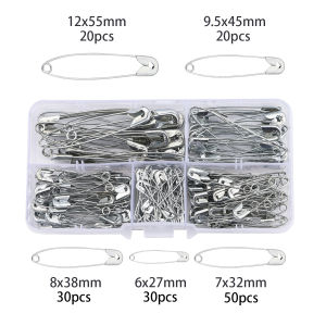 หมุดยึดเพื่อความปลอดภัย27/32/38/45/55มม. 1กล่องเข็มเย็บผ้าเครื่องมือสแตนเลสแบบ DIY เข็มทองโรเดียมการค้นพบหมุดเข็มกลัดเครื่องประดับชุดอุปกรณ์