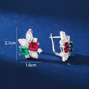 Wong Rain 925 Sterling Silver Asscher Emerald Ruby High Carbon Diamond Gemstone Ear Studs Earrings Fine Jewelry Anniversary Gift