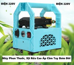 Máy Phun Xịt thuoc Cầm Tay dùng điện 220v hoặc ác quy 12v- Máy đôi 12v kèm đổi nguồn 12v 10a có hộp đựng quai sách tiện dụng máy tưới cây cầm tay sách tay