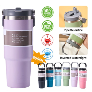 890ml 304 Stainless Steel Handheld Thermos Insulated Vacuum Tumbler Mugater Bottle Handle 手提冰霸水杯