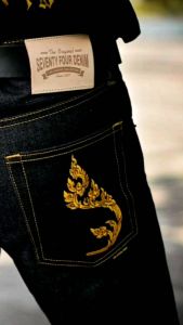 74DEnim รุ่นปักทอง กระบอกเล็ก ผ้าดิบ15Oz Unsanforized