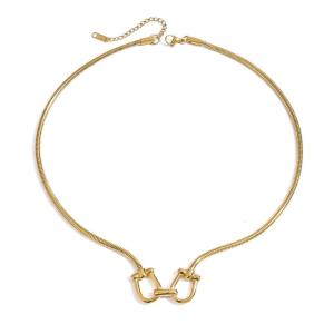 Versatile Stainless Steel Gold Necklace Double Circle Pendant Clavicle Chain Adjustable Length Neckchain Accessories