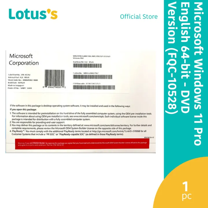 Microsoft Windows 11 Pro English 64-Bit - Dvd Version (Fqc-10528)