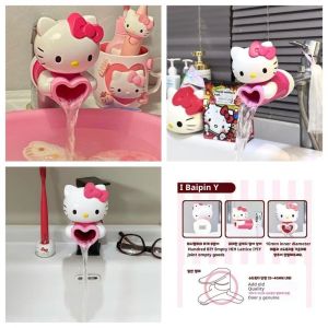 QIHUISHI Vòi nước cho bé hình mèo Hello Kitty dễ thương với thiết kế trái tim dành cho trẻ em dụng cụ dẫn dòng nước chống bắn
