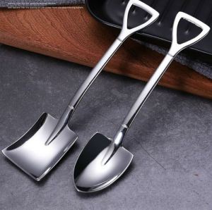 TJ Sports 1PC Shovel Shape Spoons Ice Cream Dessert Spoons Home Dinnerware Kitchen Tools Sudu Kopi Keluli Tahan Karat 小勺子
