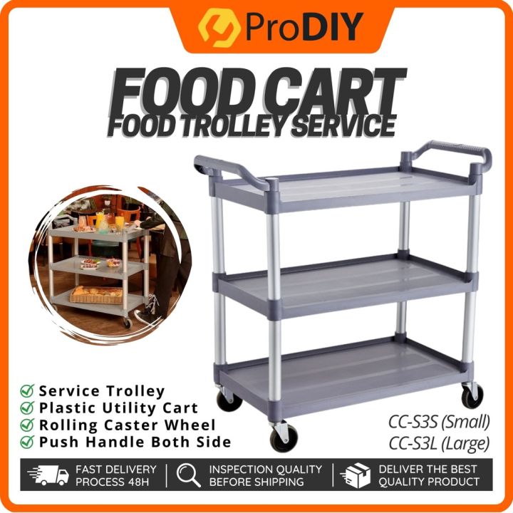 Food Trolley Multifunction 3 Tier Trolley Grey Plastic Food Service