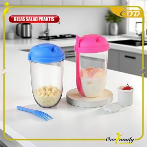 ONE-C863 Botol Salad 1000ML dengan Sendok Garpu + Botol Saus Kecil Praktis Portable / Tempat Makan