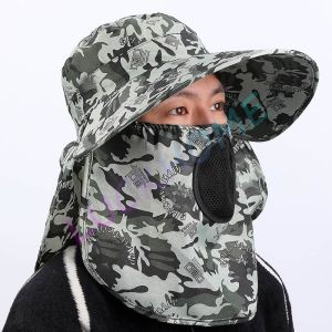 Topi Gunung dengan Sarung Wajah Topi Camping Topi Visor Lipat Anti UV Lebar Masker Outdoor Hat