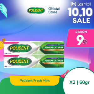 Polident Perekat Gigi Tiruan Fresh Mint 2x60g [TWINPACK]