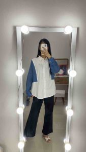 KEMEJA WANITA ATASAN KOMBINASI DENIM JEANS OVERSIZE 044 JEANS
